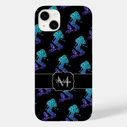 マーメイドアクアブルーグラデーションスパークルパターンモノグラム Case-Mate iPhoneケース (裏面)