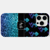 マーメイドアクアブルーグラデーションスパークルパターンモノグラム Case-Mate iPhoneケース (裏面 (横))