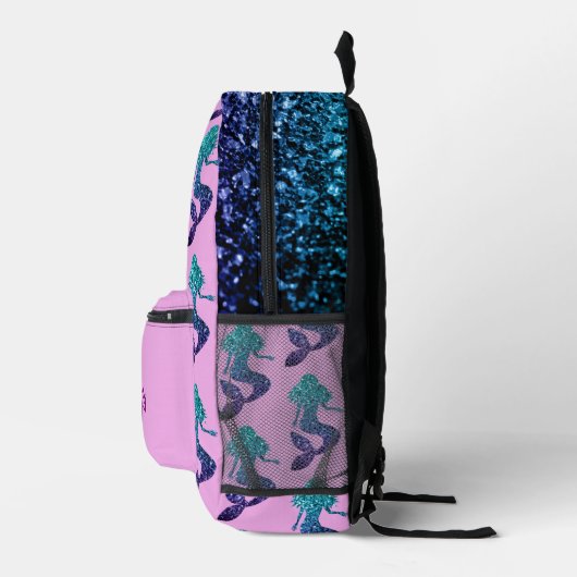 マーメイドアクアブルースパークルズ名前をカスタムするラベンダー プリントバックパック (右)