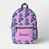 マーメイドアクアブルースパークルズ名前をカスタムするラベンダー プリントバックパック (正面)