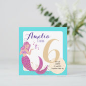 マーメイドアクアブルーパープルお洒落誕生日キッズ 招待状 (スタンド正面)