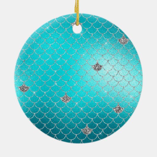マーメイドアクア金ゴールドシルバースパークルグリッター セラミックオーナメント (裏面)