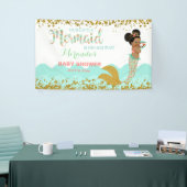 マーメイドアフリカンアメリカンガールコーラルミント金ゴールド 横断幕 (トレードショー)