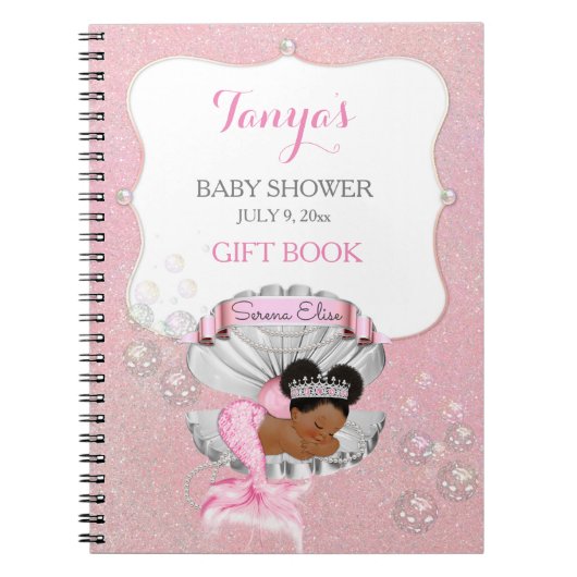 マーメイドアフリカ系アメリカ人ベビーピンクシェル真珠 ノートブック (正面)