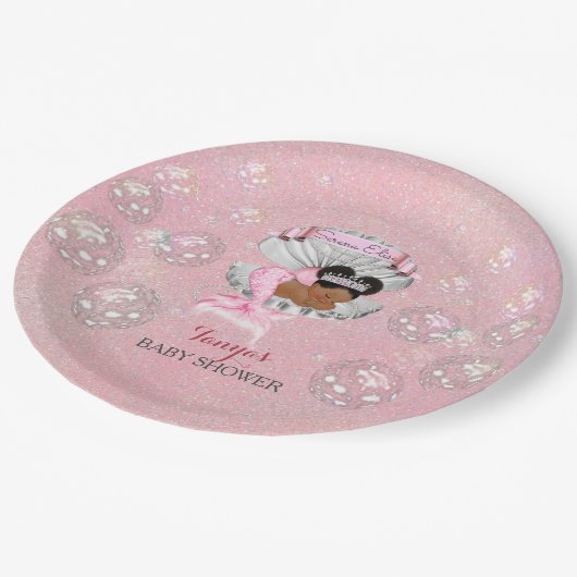 マーメイドアフリカ系アメリカ人ベビーピンクシェル真珠 ペーパープレート (アングル)
