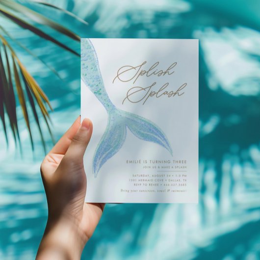 マーメイドアンダーザシーガールズブルーかわいらし誕生日 招待状
