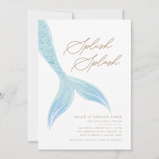 マーメイドアンダーザシーガールズブルーかわいらし誕生日 招待状 (正面)
