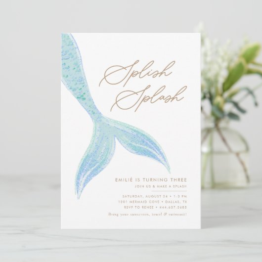 マーメイドアンダーザシーガールズブルーかわいらし誕生日 招待状 (スタンド正面)