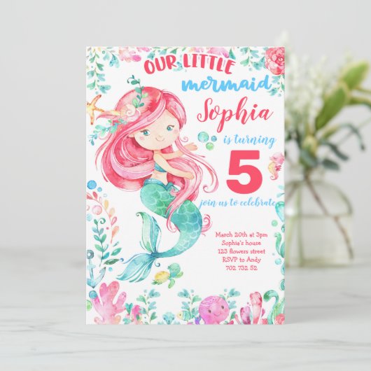 マーメイドアンダーザシーガール海サマー誕生日 招待状 (スタンド正面)