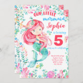 マーメイドアンダーザシーガール海サマー誕生日 招待状 (正面/裏面)