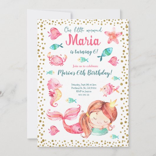 マーメイドアンダーザシーガール海誕生日 招待状 (正面)