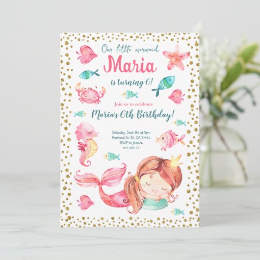 マーメイドアンダーザシーガール海誕生日 招待状 (スタンド正面)