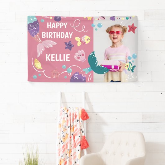 マーメイドアンダーザシーガール誕生日写真背景 横断幕 (インサイチュ)