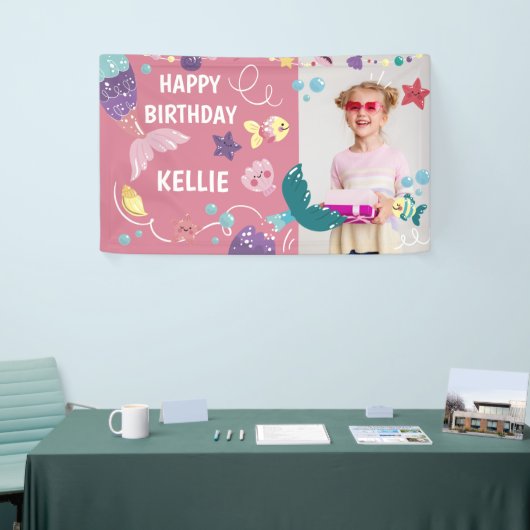 マーメイドアンダーザシーガール誕生日写真背景 横断幕 (トレードショー)