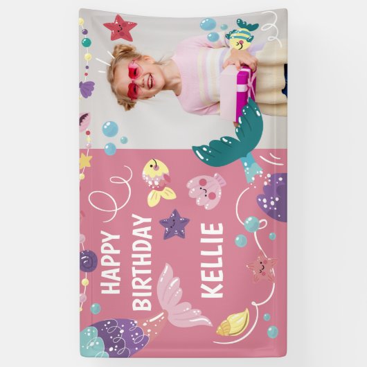 マーメイドアンダーザシーガール誕生日写真背景 横断幕 (縦)