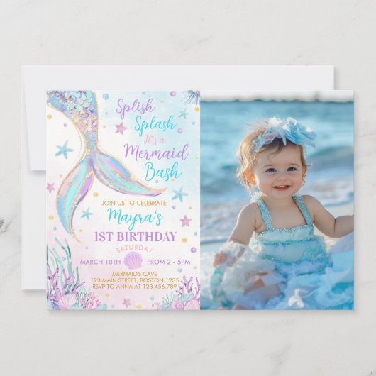 マーメイドアンダーザシーガール誕生日写真 招待状 (正面)
