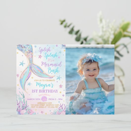 マーメイドアンダーザシーガール誕生日写真 招待状 (スタンド正面)