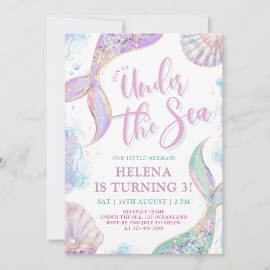 マーメイドアンダーザシーサードバースデーガール招待状 招待状 (正面)