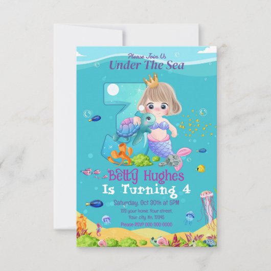 マーメイドアンダーザシーサードバースデー招待状 招待状 (正面)