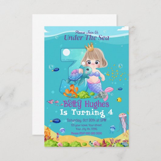 マーメイドアンダーザシーサードバースデー招待状 招待状 (正面/裏面)