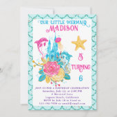 マーメイドアンダーザシーターコイズグリッター誕生日 招待状 (正面)