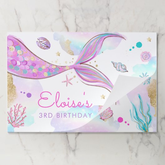 マーメイドアンダーザシーバースデーパーティーランチョンマット ペーパーパッド (折り畳み)