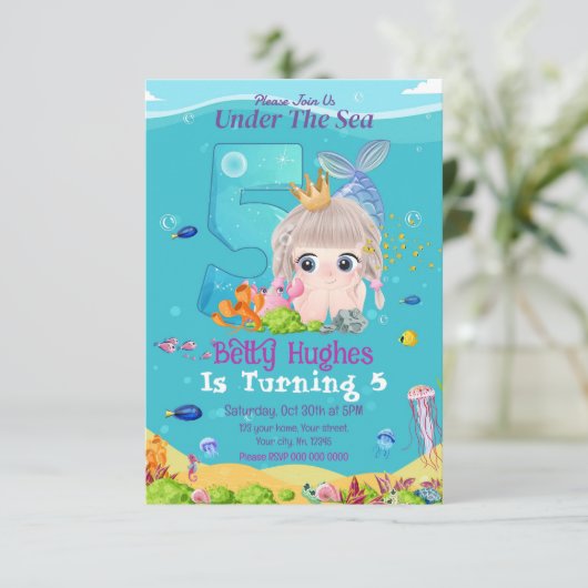 マーメイドアンダーザシーファイブ誕生日招待状 招待状 (スタンド正面)