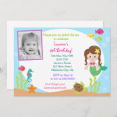 マーメイドアンダーザシーフォト誕生日招待状 招待状 (正面/裏面)