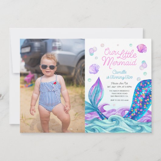 マーメイドアンダーザシーフォト誕生日 招待状 (正面)