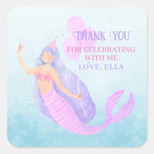 マーメイドアンダーザシーブルー誕生日ありがとう スクエアシール (正面)