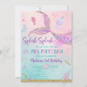 マーメイドアンダーザシープールパーティー誕生日 招待状 (正面)