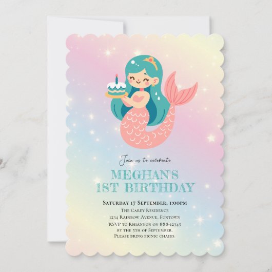 マーメイドアンダーザシー子供の誕生日パーティー 招待状 (正面)