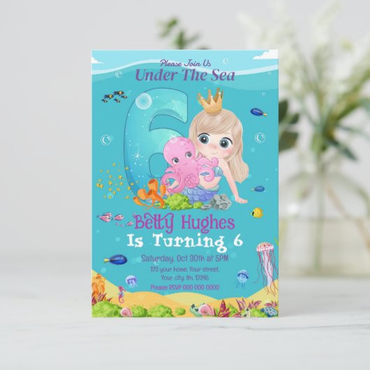 マーメイドアンダーザシー第6誕生日招待状 招待状 (スタンド正面)