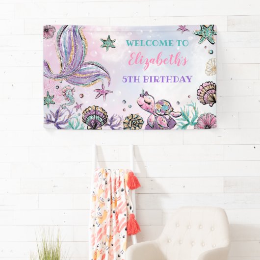 マーメイドアンダーザシー誕生日ガールウェルカムパーティー 横断幕 (インサイチュ)