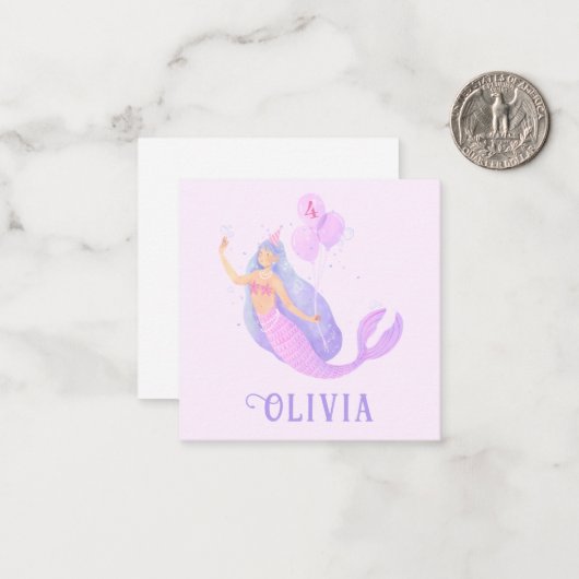 マーメイドアンダーザシー誕生日ガールエイジパーティー ノートカード (正面/裏面インサイチュ)