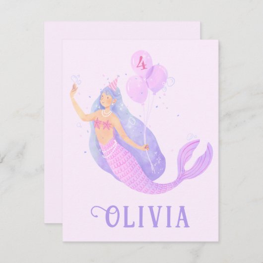 マーメイドアンダーザシー誕生日ガールエイジパーティー 出欠カード (正面/裏面)