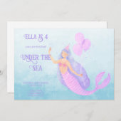 マーメイドアンダーザシー誕生日ブルー招待状 招待状 (正面/裏面)