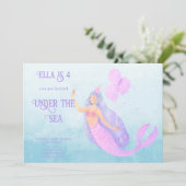 マーメイドアンダーザシー誕生日ブルー招待状 招待状 (スタンド正面)