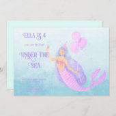 マーメイドアンダーザシー誕生日ブルー招待状 招待状 (正面/裏面)