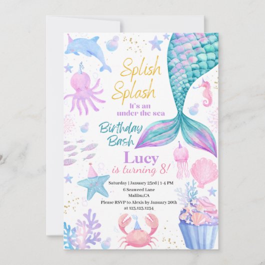 マーメイドアンダーザシー誕生日招待状 招待状 (正面)