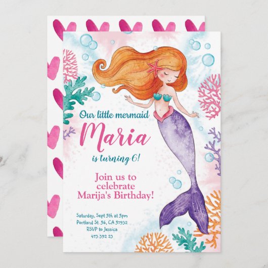 マーメイドアンダーザシー誕生日招待状 招待状 (正面/裏面)