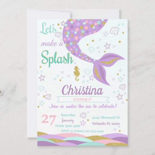 マーメイドアンダーザシー誕生日招待状 招待状 (正面)