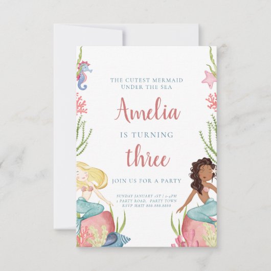 マーメイドアンダーザシー誕生日招待状 招待状 (正面)