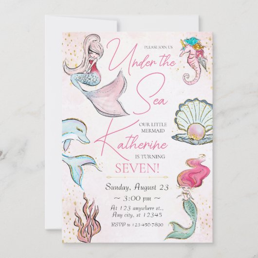 マーメイドアンダーザシー誕生日招待状 招待状 (正面)