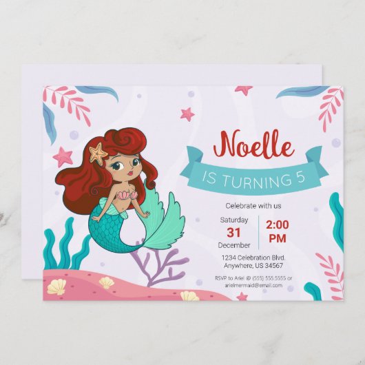 マーメイドアンダーザシー誕生日 招待状 (正面/裏面)