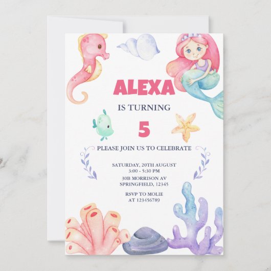 マーメイドアンダーザシー誕生日 招待状 (正面)