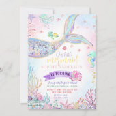 マーメイドアンダーザシー金ゴールドグリッター誕生日 招待状 (正面)