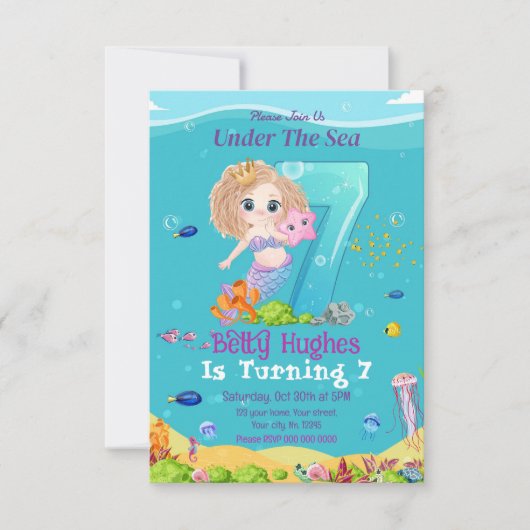 マーメイドアンダーザシー7誕生日招待状 招待状 (正面)
