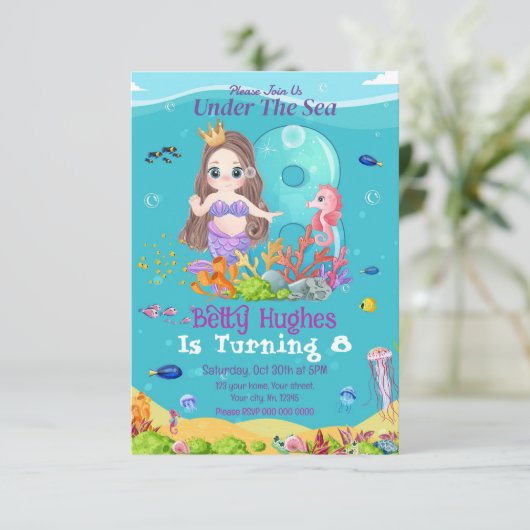 マーメイドアンダーザシー8誕生日招待状 招待状 (スタンド正面)