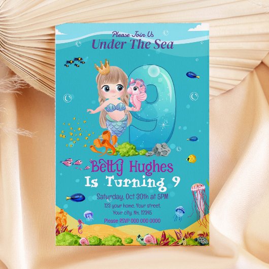 マーメイドアンダーザシー9誕生日招待状 招待状